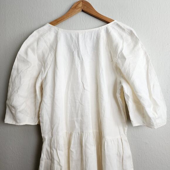 Everlane Linen Puff Sleeve Midi Dress Bone Cream Ivory White Size Medium NEW - Picture 12 of 12